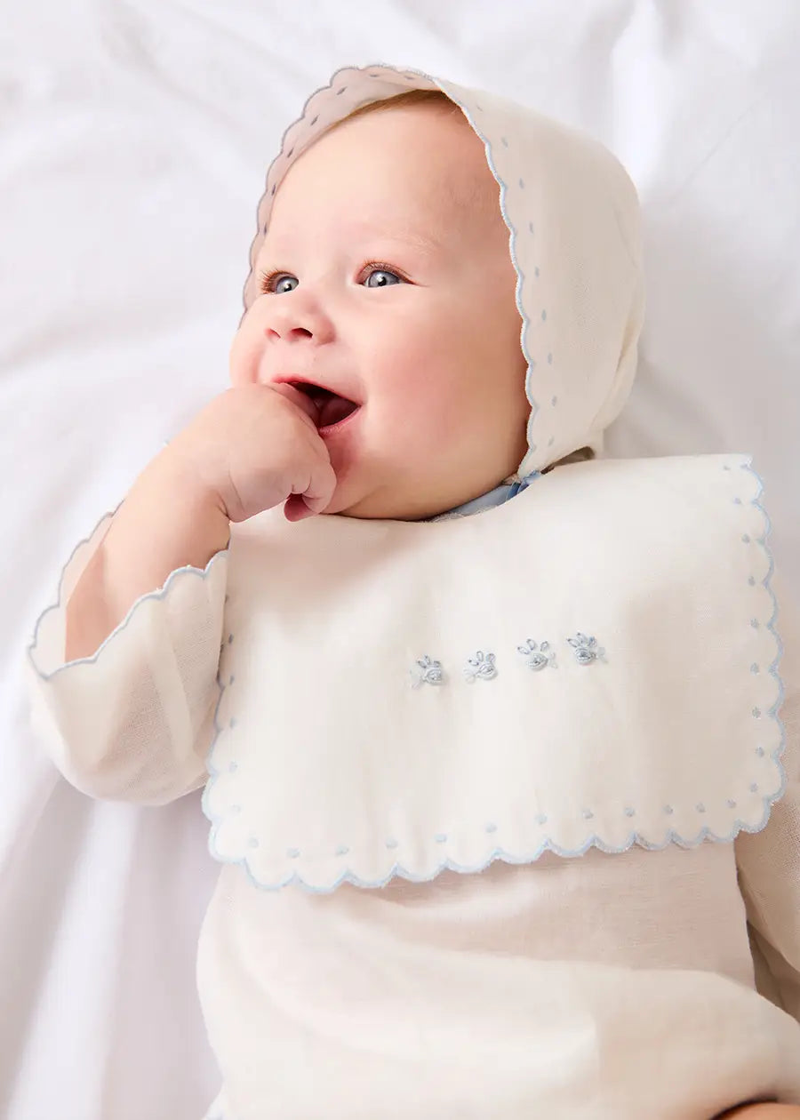 Whale Hand Embroidered Scallop Edge Square Bib in Blue Accessories from Pepa London US