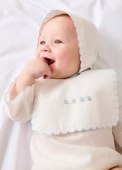 Whale Hand Embroidered Scallop Edge Square Bib in Blue Accessories from Pepa London US