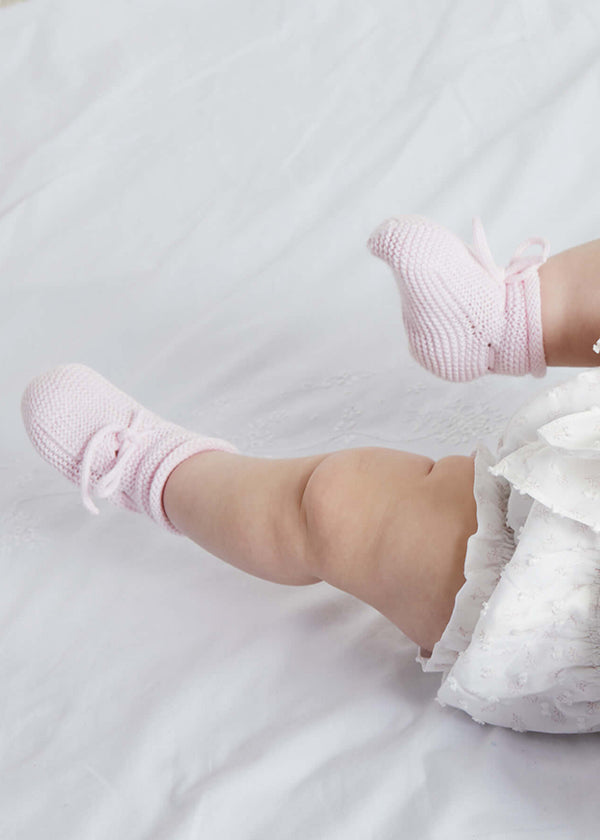 Light Knitted Cotton Baby Booties in Pink Knitwear  from Pepa London US