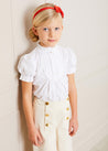 Frilly Neck Pleated Short Sleeve Blouse in White (18mths-10yrs) Blouses  from Pepa London US