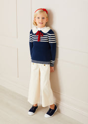 Striped Mariner Collar Jumper in Navy (12mths-10yrs) Knitwear from Pepa London US