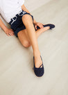 Lace Tie Ballerina Shoes in Navy (24-34EU) Shoes  from Pepa London US