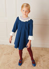 Wool Handsmocked Collar Long Sleeve Dress In Navy (2-10yrs) DRESSES  from Pepa London US