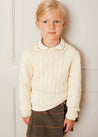 Cable Detail Crew Neck Jumper In Cream (4-10yrs) KNITWEAR  from Pepa London US