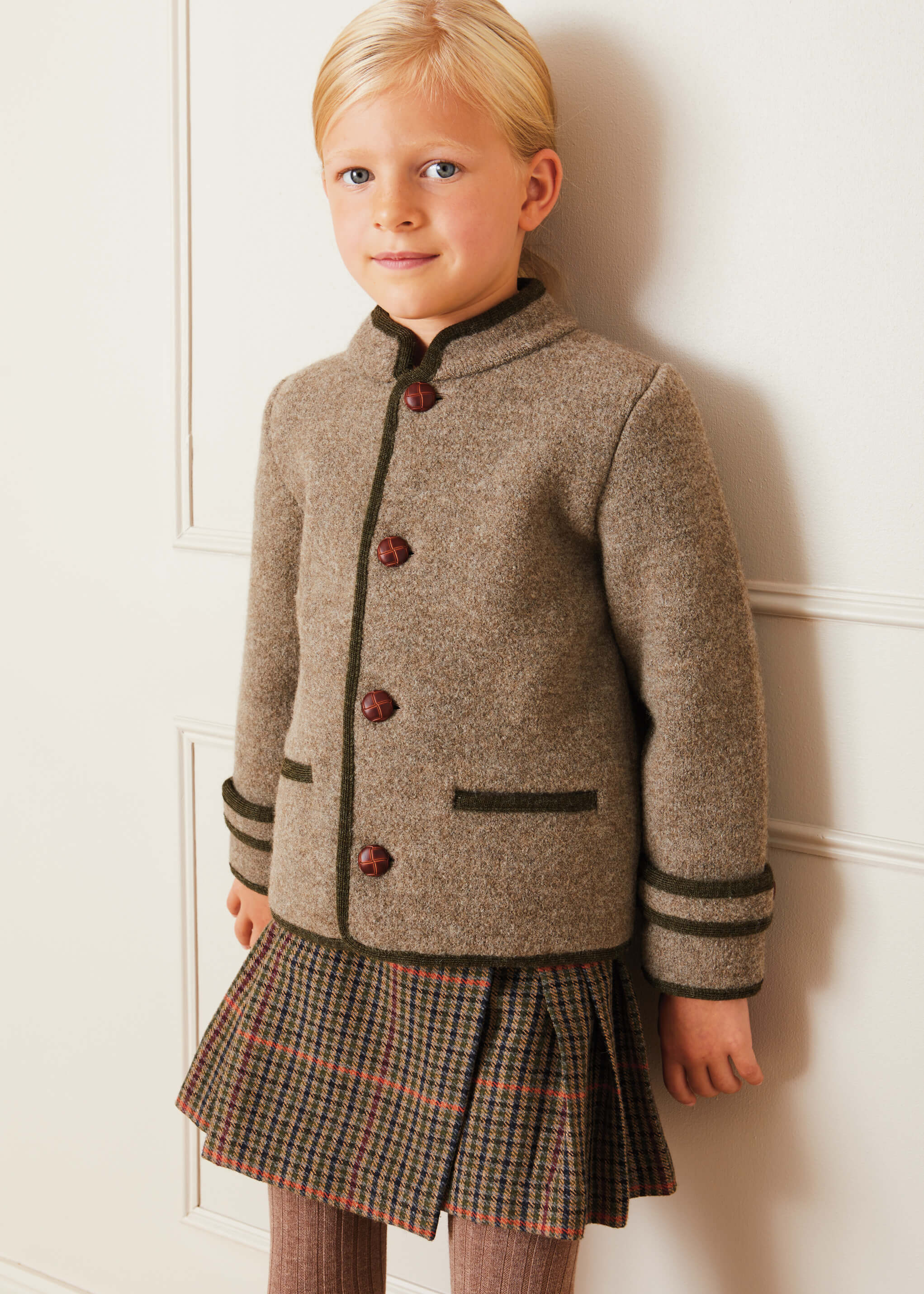 Austrian Single Breasted Contrast Trim Jacket in Brown (18mths-10yrs) Coats from Pepa London US
