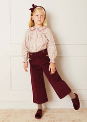 Corduroy Wide Leg Gold Button Trousers in Burgundy (4-12yrs) Trousers from Pepa London
