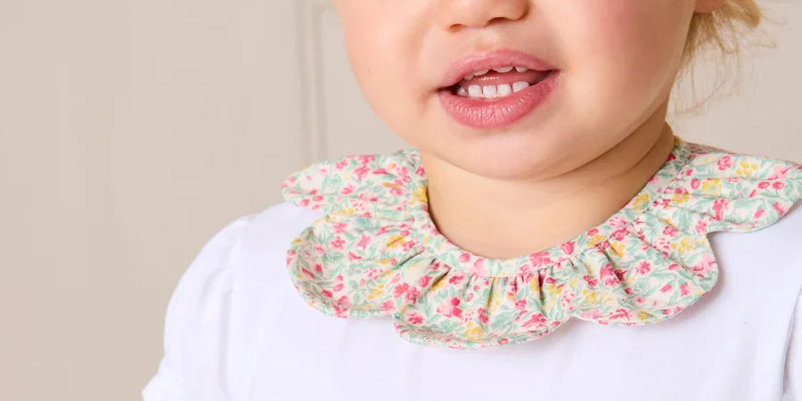 Adelaide Floral Petal Collar Bodysuit in Pink (1mth-2yrs) Tops & Bodysuits from Pepa London US