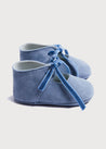 Suede Velvet Ribbon Pram Shoes in Blue (17-21 EU) Shoes from Pepa London US