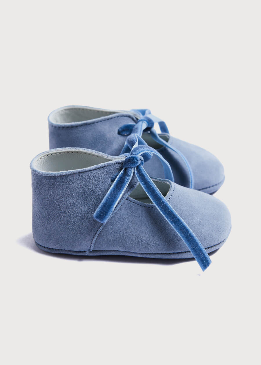 Suede Velvet Ribbon Pram Shoes in Blue (17-21 EU) SHOES from Pepa London US
