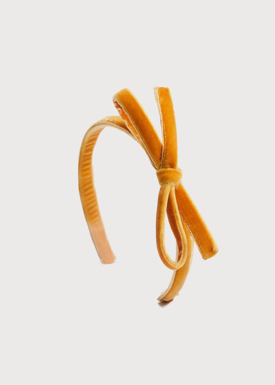 Velvet Hairband With Thin Mustard Bow Hair Accessories  from Pepa London