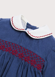 Blue Hand Smocked Corduroy Romper Rompers from Pepa London US