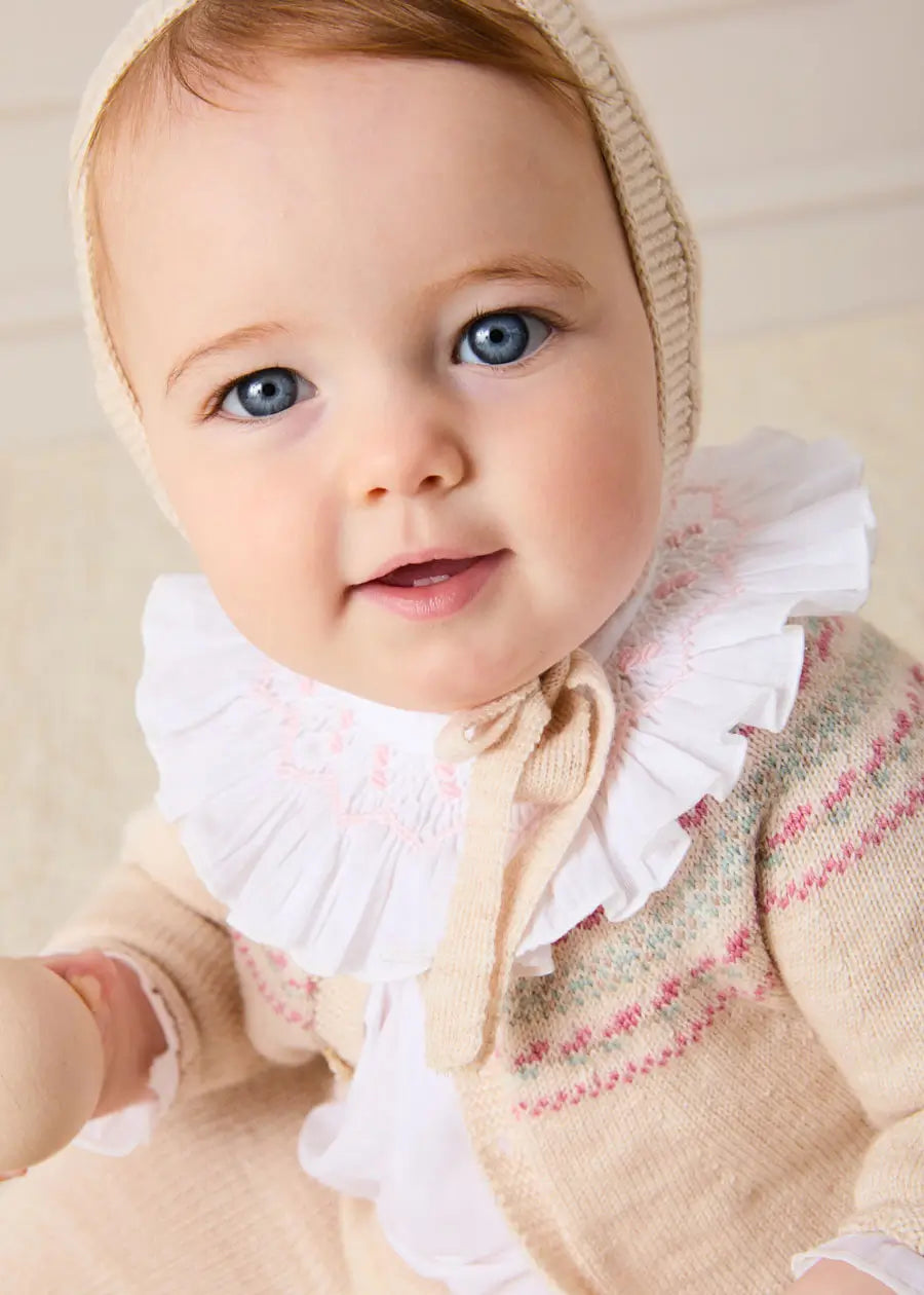 Hand Smocked Collar Long Sleeve Blouse In Baby Pink (0-12mths) BLOUSES from Pepa London US