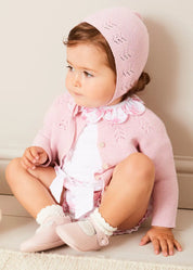 Openwork Cotton Knitted Bonnet in Pink (S-L) BONNETS from Pepa London