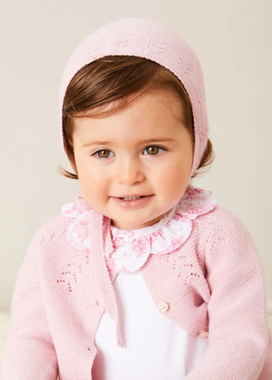 Openwork Cotton Knitted Bonnet in Pink (S-L) BONNETS from Pepa London