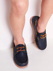 Soft Leather Boat Shoes in Navy (26-34EU) SHOES from Pepa London US