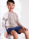 Ribbed Edge V-neck Sweater in Beige (12mths-10yrs) Knitwear  from Pepa London US