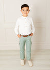 Linen Mao Collar Long Sleeve Shirt in White (12mths-10yrs) Shirts  from Pepa London US