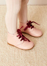 Velvet Ribbon Baby Booties in Pink (20-26EU) Shoes  from Pepa London US