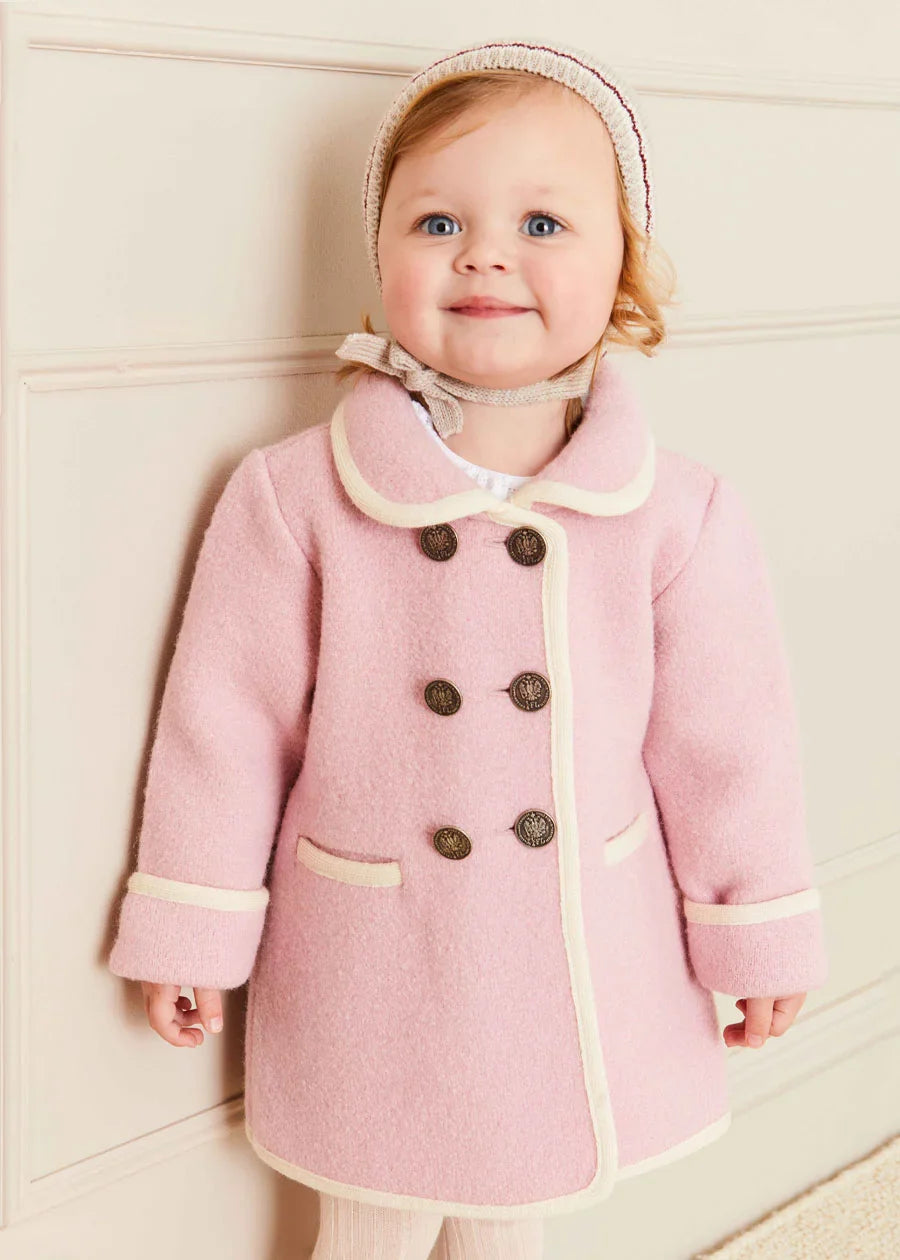 Austrian Double Breasted White Trim Baby Coat in Baby Pink (6mths-4yrs) Coats from Pepa London US