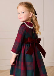 Grovesnor Tartan Lace Detail Velvet Bow Dress in Red (12mths-12yrs) Dresses from Pepa London US