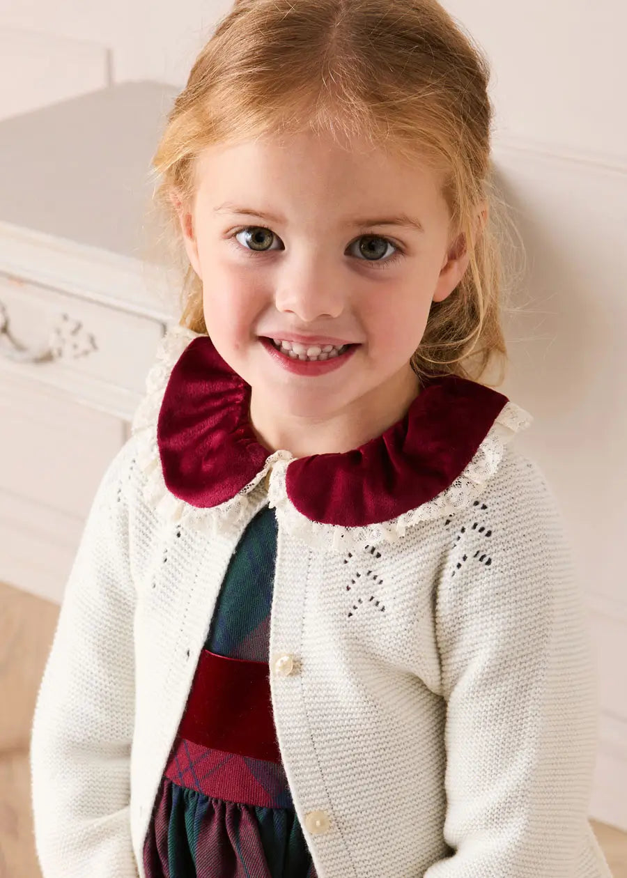 Grovesnor Tartan Lace Detail Velvet Bow Dress in Red (12mths-12yrs) Dresses from Pepa London US