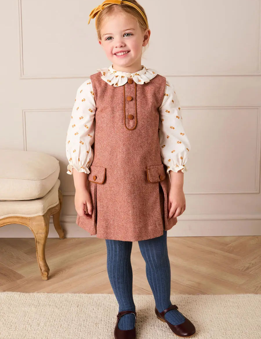 Palmer Houndstooth Pinafore Dress in Rust (12mths-10yrs) Dresses from Pepa London US