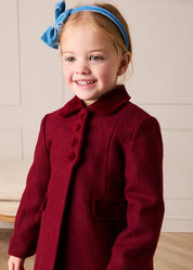 Single Breasted Scallop Detail Coat In Burgundy (12mths-10yrs)