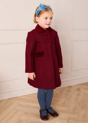Single Breasted Scallop Detail Coat In Burgundy (12mths-10yrs)