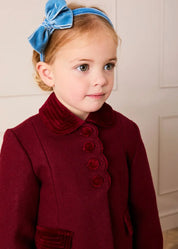 Single Breasted Scallop Detail Coat In Burgundy (12mths-10yrs)