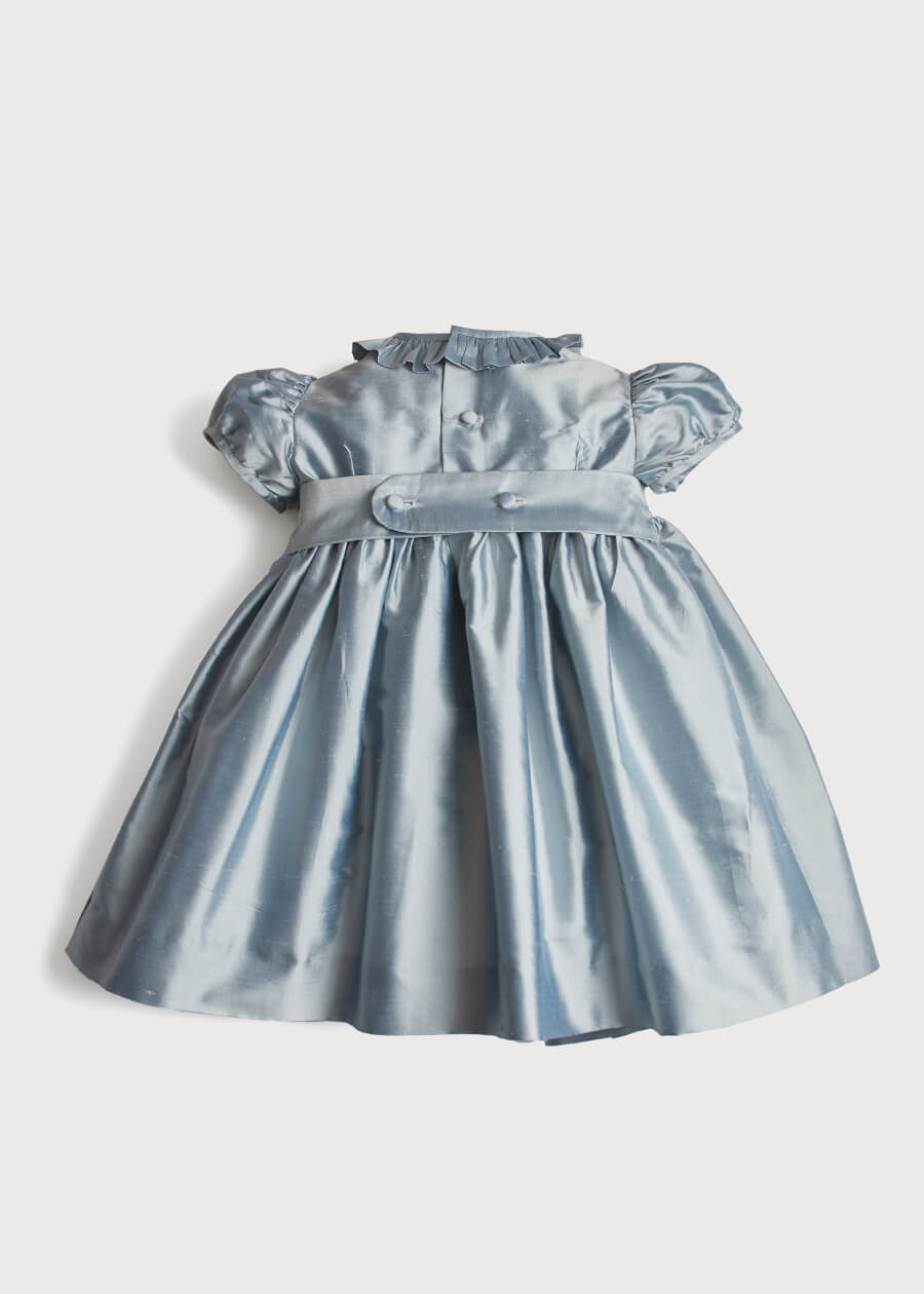 Girls Silk Hand Smocked Celebration Dress in Blue (6mths-10yrs) DRESSES from Pepa London US