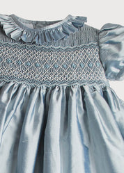 Girls Silk Hand Smocked Celebration Dress in Blue (6mths-10yrs) DRESSES from Pepa London US
