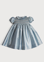 Girls Silk Hand Smocked Celebration Dress in Blue (6mths-10yrs) Dresses from Pepa London US
