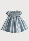 Girls Silk Hand Smocked Celebration Dress in Blue (12mths-10yrs) Dresses  from Pepa London US