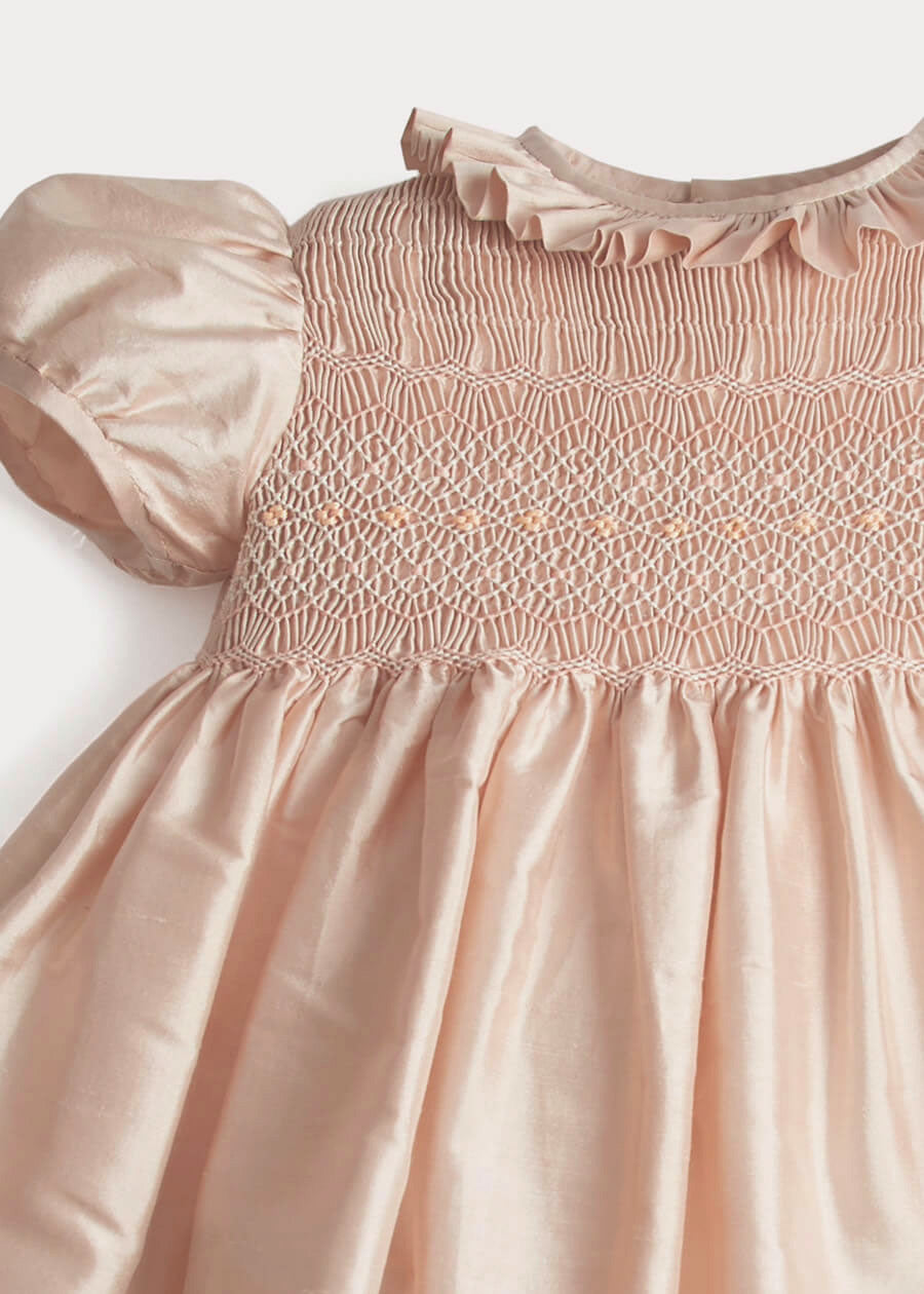 Girls Silk Hand Smocked Celebration Dress in Pink (6mths-10yrs) Dresses from Pepa London US