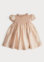 Girls Silk Hand Smocked Celebration Dress in Pink (6mths-10yrs) Dresses from Pepa London US
