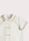 Linen Boys Celebration Shirt White with Beige Piping (4-10yrs) Shirts  from Pepa London US