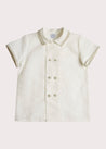 Linen Boys Celebration Shirt White with Beige Piping (4-10yrs) Shirts  from Pepa London US