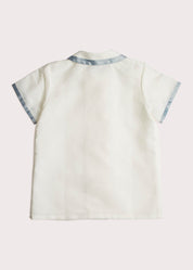 Linen Boys Celebration Shirt White with Blue Silk piping (3-10yrs) Shirts from Pepa London US
