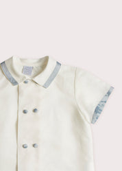 Linen Boys Celebration Shirt White with Blue Silk piping (3-10yrs) Shirts from Pepa London US