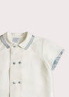 Linen Boys Celebration Shirt White with Blue Silk piping (4-10yrs) Shirts  from Pepa London US