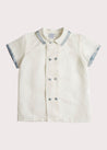 Linen Boys Celebration Shirt White with Blue Silk piping (4-10yrs) Shirts  from Pepa London US