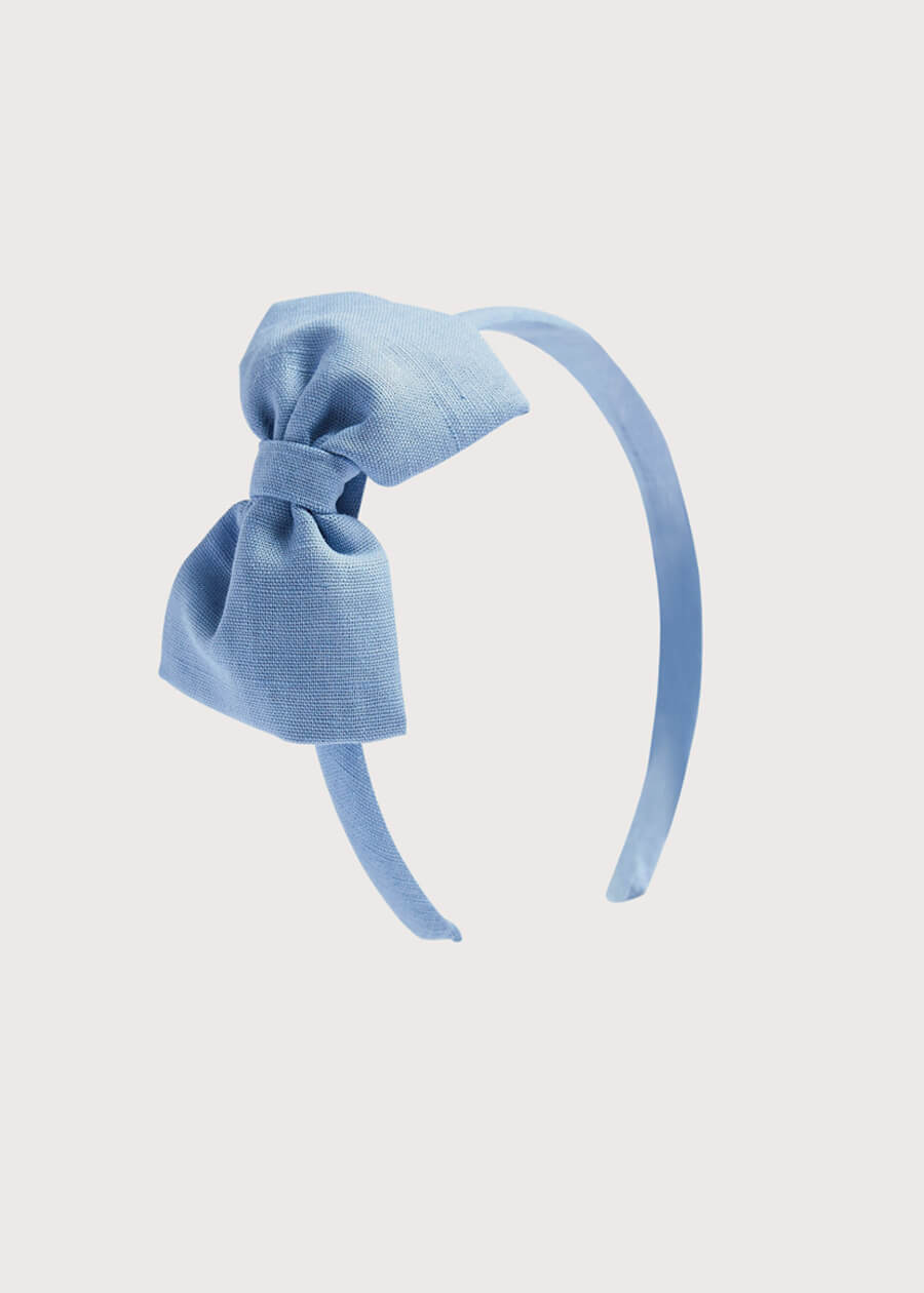 Blue Linen Big Bow Hairband HAIR ACCESSORIES from Pepa London