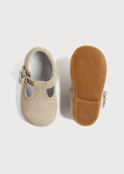 T-Bar Suede Baby Shoes in Beige (20-24EU) SHOES from Pepa London US