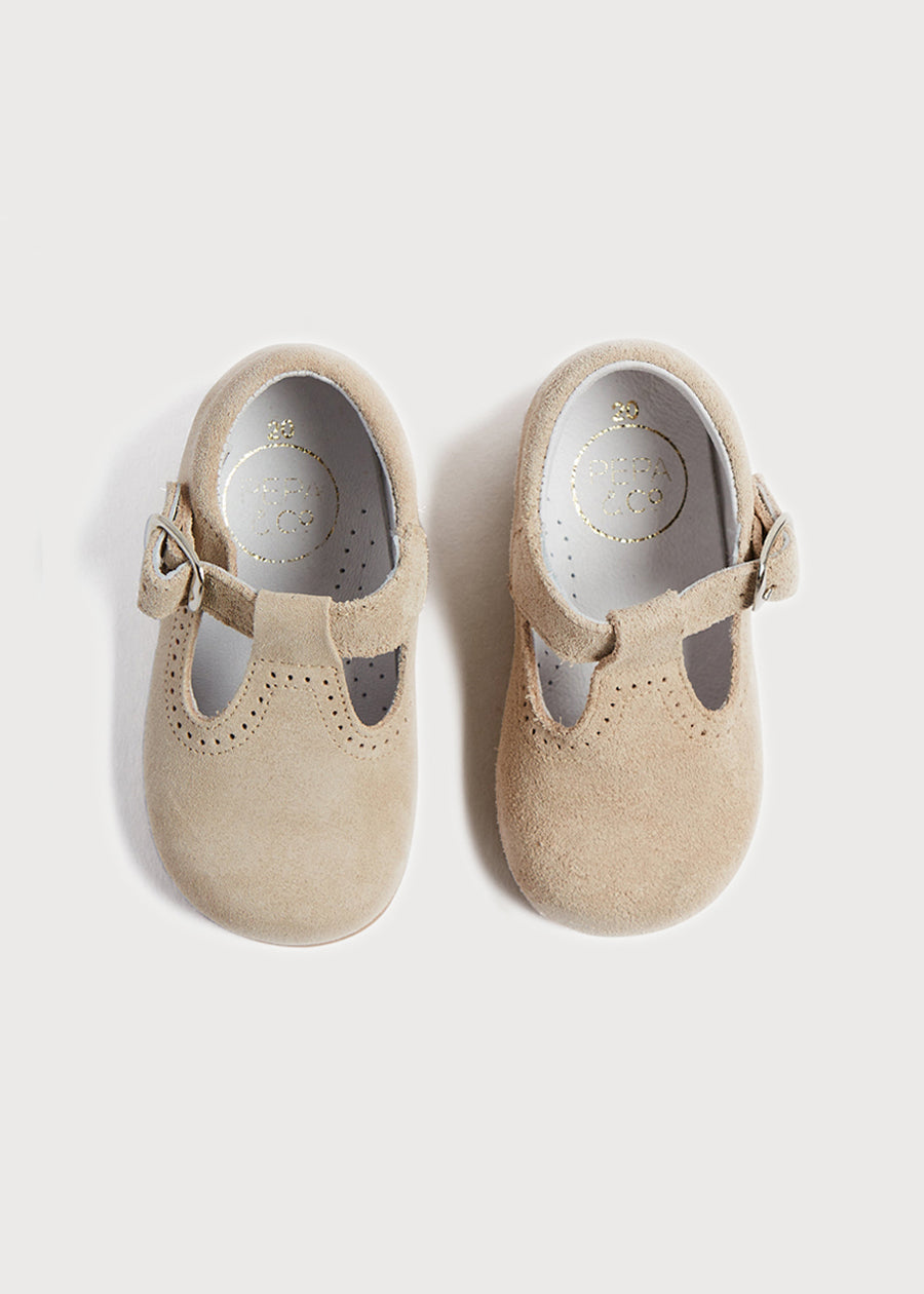 T-Bar Suede Baby Shoes in Beige (20-24EU) SHOES from Pepa London US