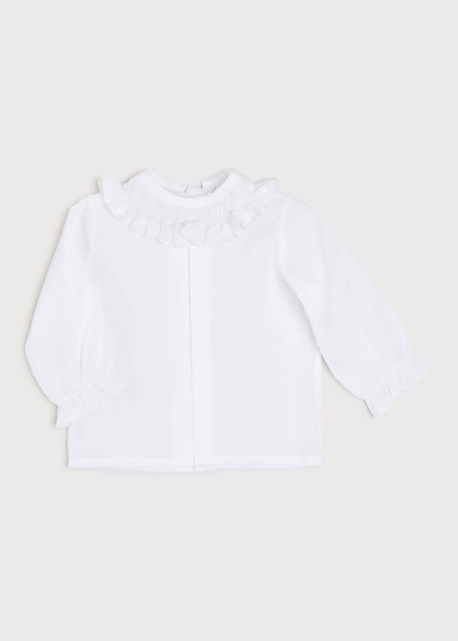 Traditional Hand Smocked Blouse in Off White (0-12mths) Blouses from Pepa London US