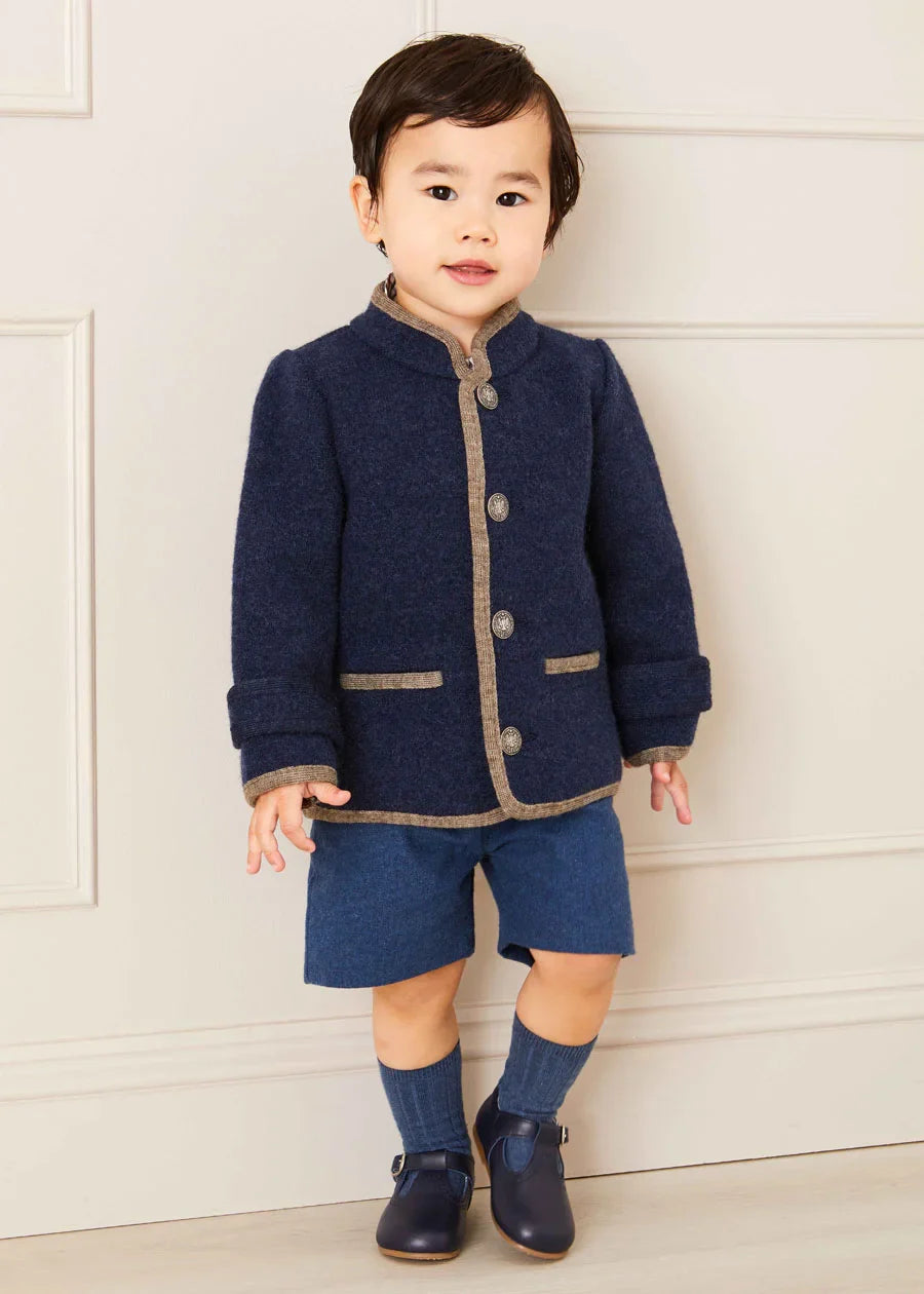 Austrian Single Breasted Contrast Trim Jacket in Blue (18mths-10yrs) Coats from Pepa London US