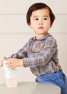 Winchester Check Peter Pan Collar Shirt in Caramel (12mths-4yrs) Shirts  from Pepa London US