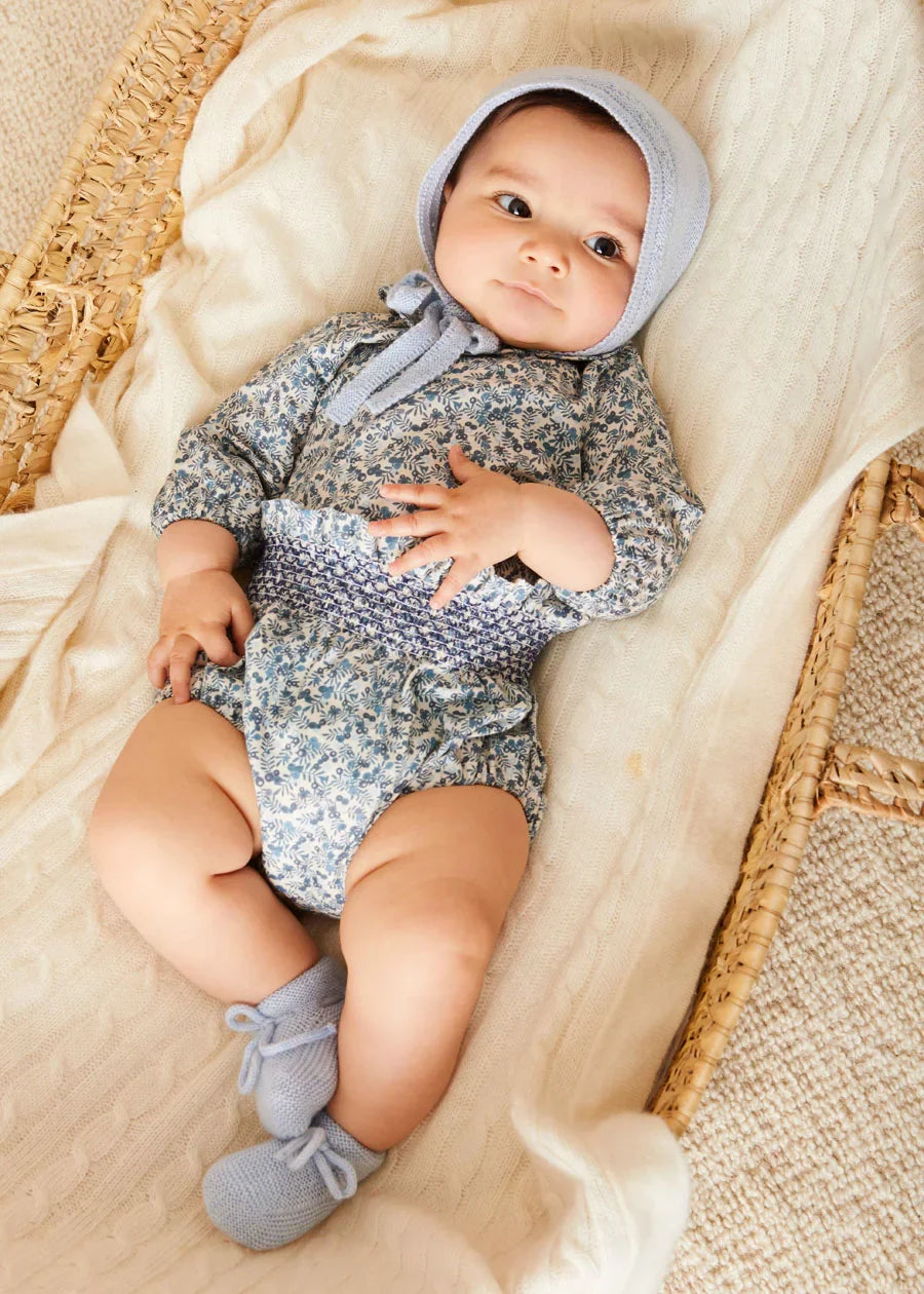Evelyn Floral Long Sleeve Blouse in Blue (1-6mths) BLOUSES from Pepa London US