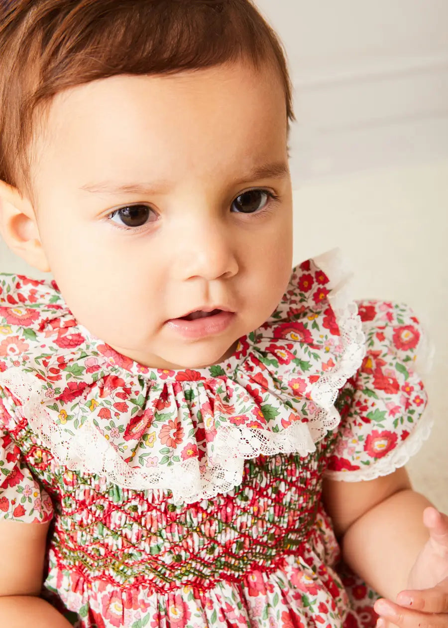 Margot Floral Romper in Red Made with Liberty Fabric (6m-2yrs) ROMPERS from Pepa London US