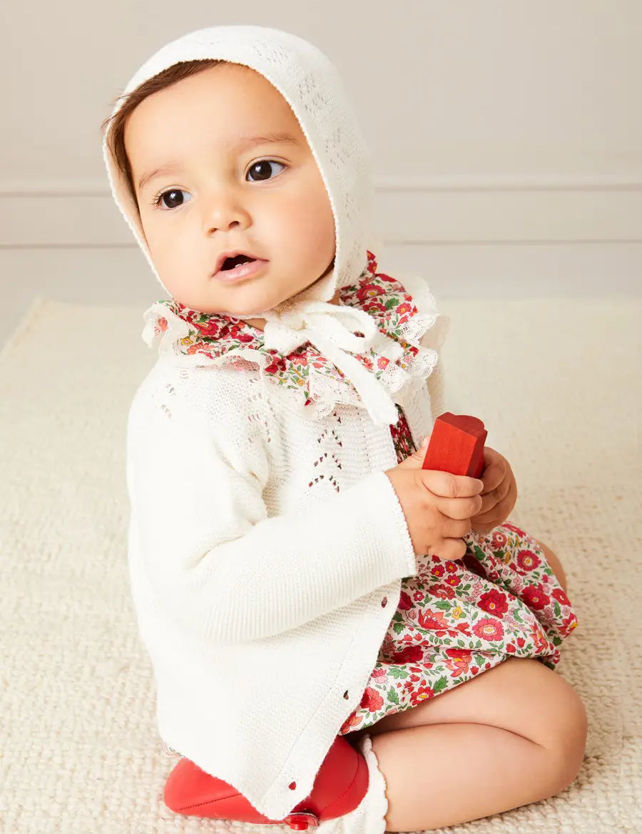 Openwork Cotton Cardigan in Cream (6mths-10yrs) KNITWEAR from Pepa London US